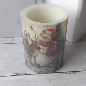 Winter Greetings Battery Operated Wax Candle NEW